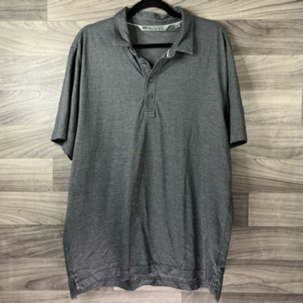 Travis Mathew Mens Golf Polo Shirt Gray Short Sleeve Split Hem Collar Button XL